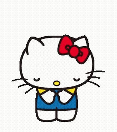 Hello Kitty In Blue Overalls And Red Bow GIF