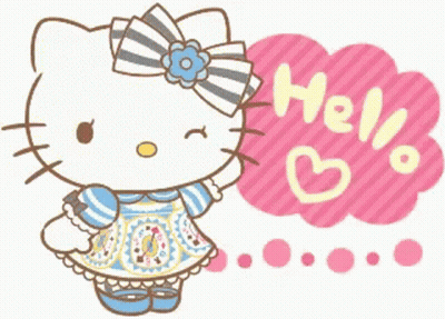 Hello Kitty In Blue-White Dress Pink Heart Bubble GIF