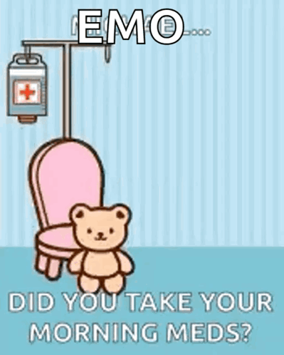 Hello Kitty Is Holding A Syringe And A Teddy Bear Is Sitting In A Chair Next To Her . GIF