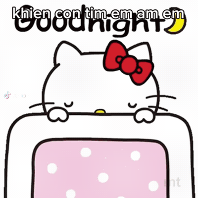 Hello Kitty Is Laying In Bed With The Words Good Night Toi Dem Written On The Bottom GIF