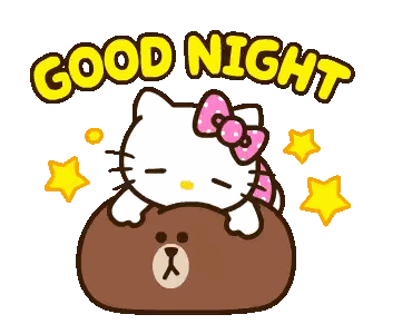Hello Kitty Is Laying On A Brown Bear With The Words Good Night Above Her Sticker