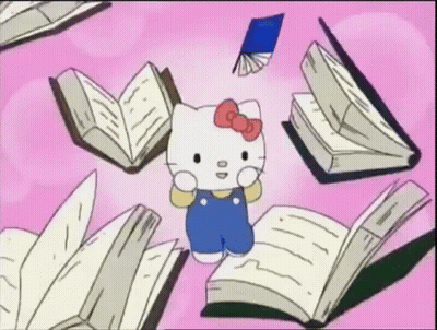Hello Kitty Is Surrounded By Books On A Pink Background . GIF