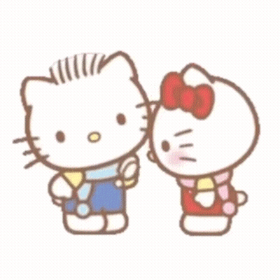 Hello Kitty Kissing Boy On Cheek In Front Of Heart GIF
