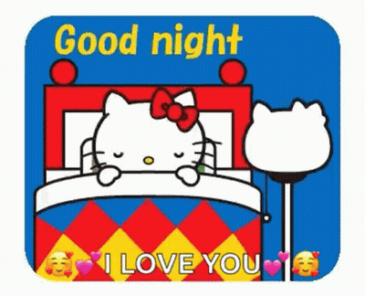 Hello Kitty Laying In Bed With Lamp Says Good Night I Love You GIF