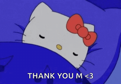 Hello Kitty Lying On Blue Pillow Thank You GIF