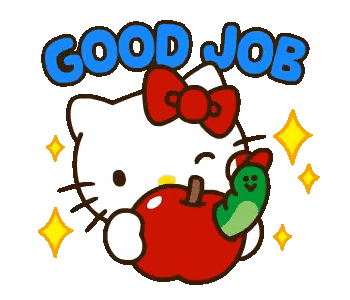 Hello Kitty Saying Good Job Red Apple Green Caterpillar Sticker