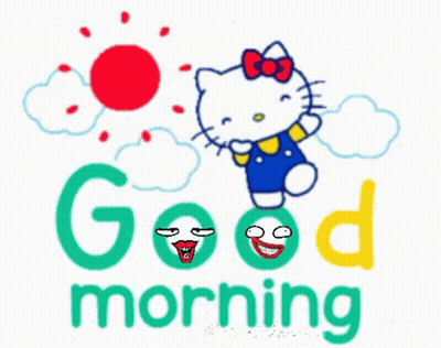 Hello Kitty Saying Good Morning With Sun And Clouds GIF