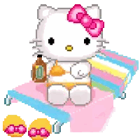 Hello Kitty Sitting On Beach Chair Holding Bottle Sticker