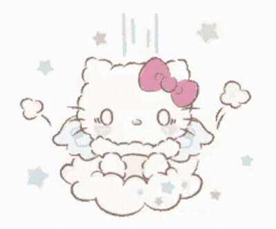 Hello Kitty Sitting On Cloud With Bow GIF
