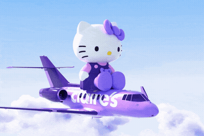 Hello Kitty Sitting On Purple Plane GIF