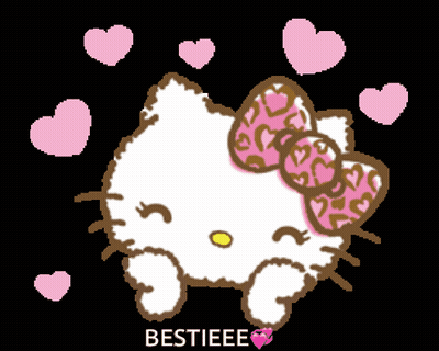 Hello Kitty Surrounded By Pink Hearts Bestieee GIF