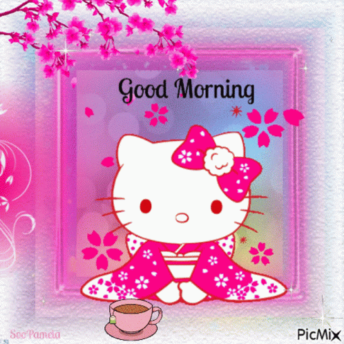 Hello Kitty With Cup Of Coffee GIF