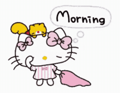 Hello Kitty With Squirrel On Head Saying Morning GIF