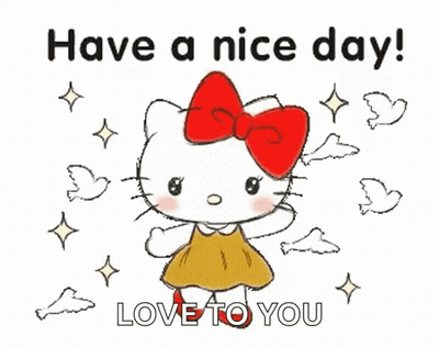 Hello Kitty Yellow Dress Red Bow Have A Nice Day Love You GIF