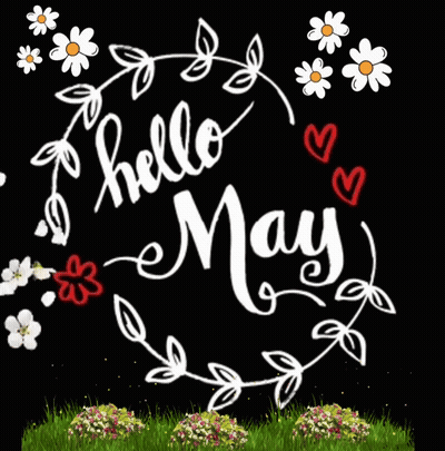 Hello May White Flowers And Red Hearts GIF