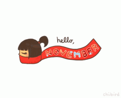 Hello November Animated Girl Red Scarf