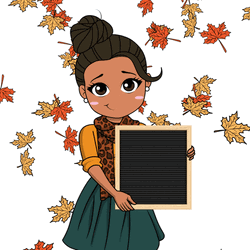 Hello November Cute Girl Falling Leaves Letter Board GIF