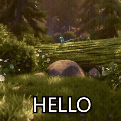 Hello On Green Background With Dinosaur GIF