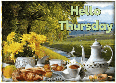 Hello Thursday Greeting Card With Teapot GIF
