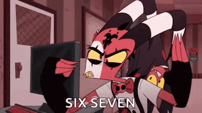 Helluva Boss Character Sitting At Computer Saying Six Seven GIF