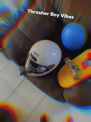 Helmet Skateboard And Ball With Thrasher Boy Vibes GIF