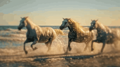 Herd Of Horses Running In Water GIF