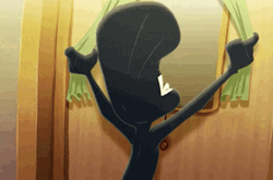 Hiding From Green Curtain On Wall GIF