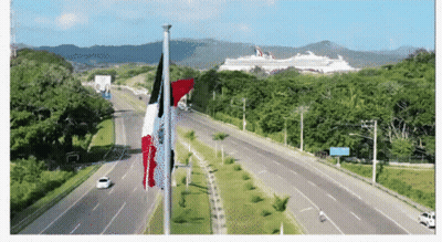 Highway With Cruise Ship And Flag GIF