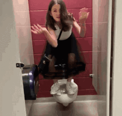 Hilarious Girl Dancing Atop Toilet Seat GIF
