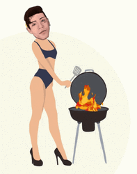 Hilarious Sexy Bikini Male Head Cooking Bbq GIF