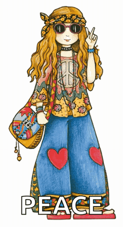 Hippie Girl Giving Peace Sign GIF