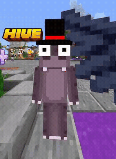 Hippo In Top Hat In Minecraft World GIF