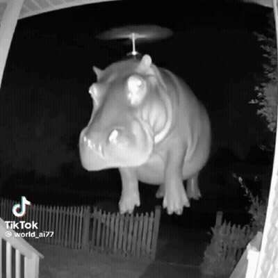 Estatua de hipopótamo con helicóptero en la cabeza GIF