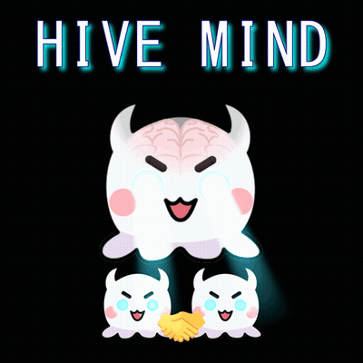 Hive Mind Poster With Two Ghosts Shaking Hands GIF