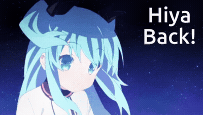Hiya Back Written On A Blue Background With A Girl GIF