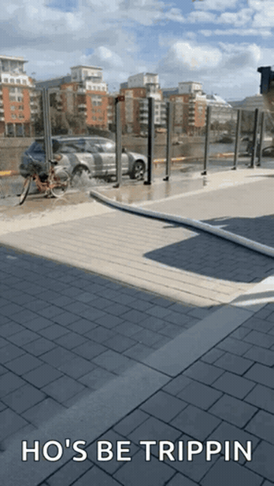 Ho 'S Be Trippin Is Written On A Brick Sidewalk GIF