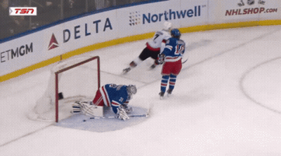 Hockey Game in Front of Delta and Northwell Ad