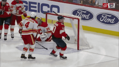 Hockey Game In Front Of Geico And Ford Ads GIF