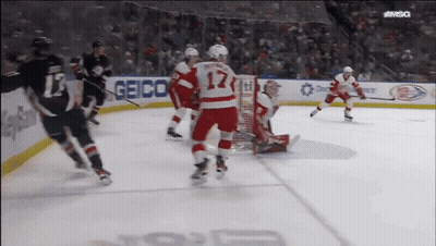 Hockey Game In Front Of Geico Banner GIF