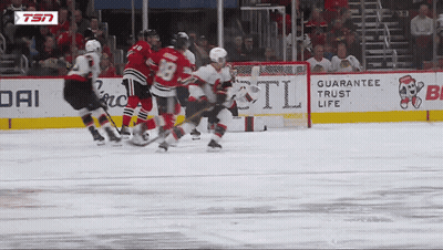 Hockey Game In Front Of Guarantee Trust Life Ad GIF