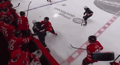 Hockey Game In Front Of QuickBooks Advertisement GIF