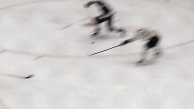 Hockey Game In Stadium With Chicago Blackhawks Logo GIF