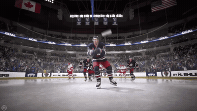 Hockey Game In Stadium With Goal Banner GIF