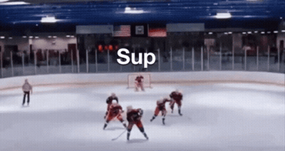 Hockey Game on Rink Saying Sup