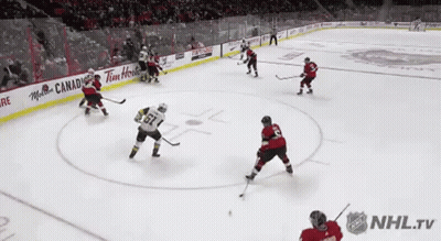 Hockey Game On Rink With Pizza Pizza Ad GIF