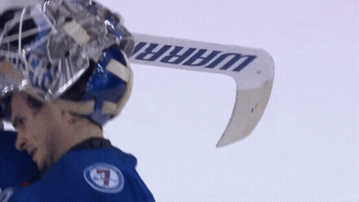 Hockey Goalie Holding Warrior Stick GIF