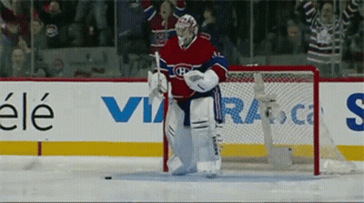 Hockey Goalie In Front Of Ele Sign GIF
