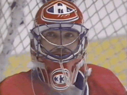 Hockey Goalie In Red White Helmet With Letter H GIF
