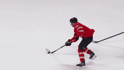 Hockey Goalie Kneeling In Front Of Bauer Net GIF