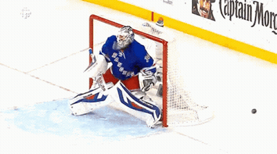 Hockey Goalie Kneeling In Front Of Coors Light Sign GIF